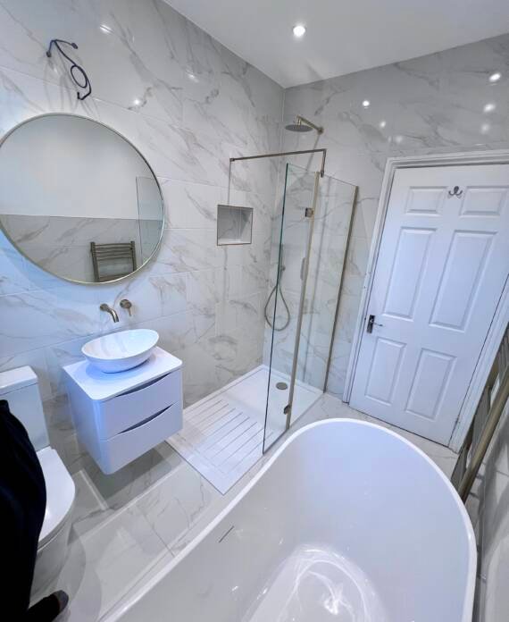 Bathroom renovation Kensington with luxury marble finishes