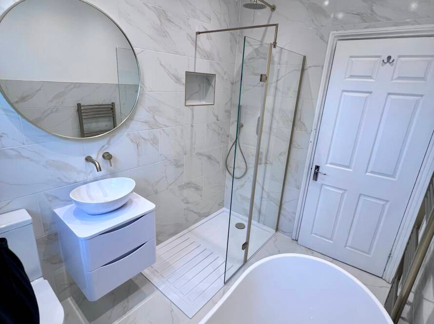 Bathroom renovation Kensington with luxury marble finishes