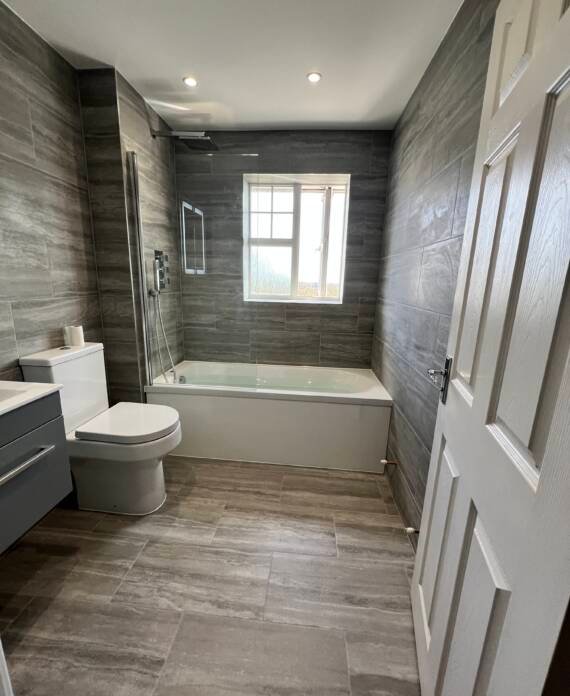Bathroom renovation Kensington modern minimalist grey